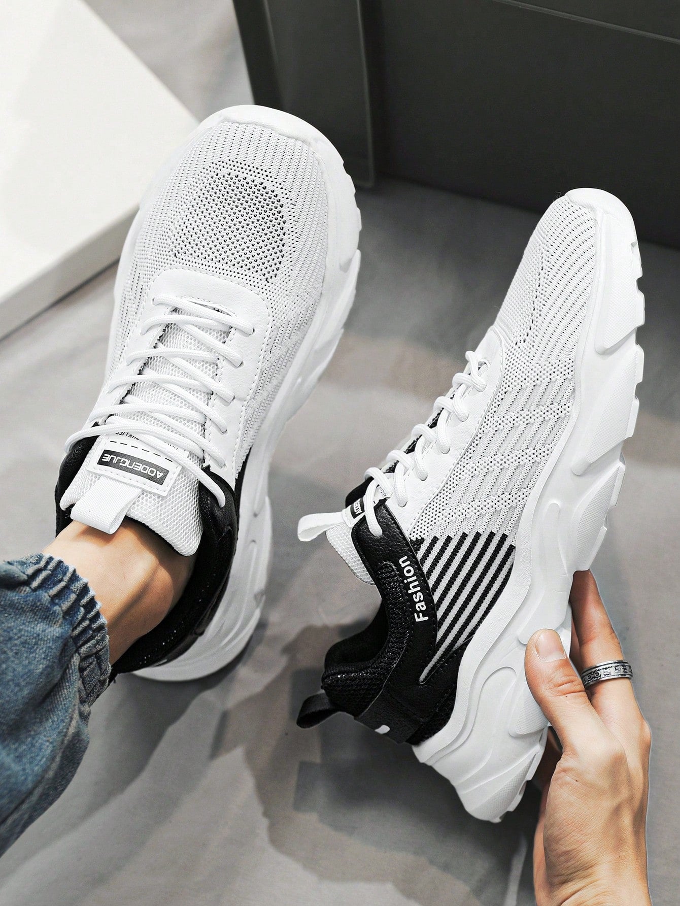 Sporty Running Shoes For Men, Colorblock Letter Graphic Lace-Up Front Sneakers School Shoes