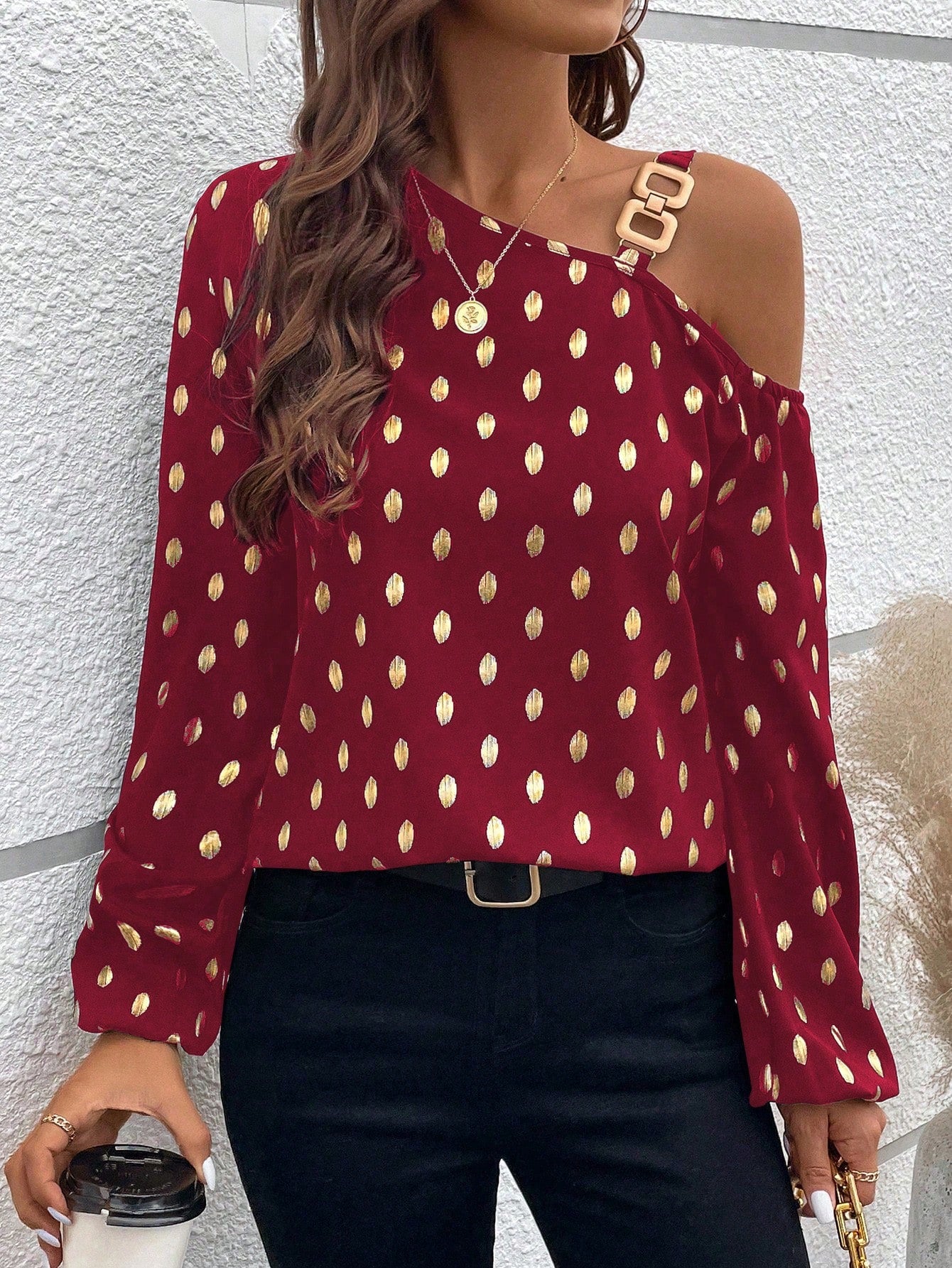 LUNE All Over Printed Chain Pattern Irregular Collar Button Down Shirt