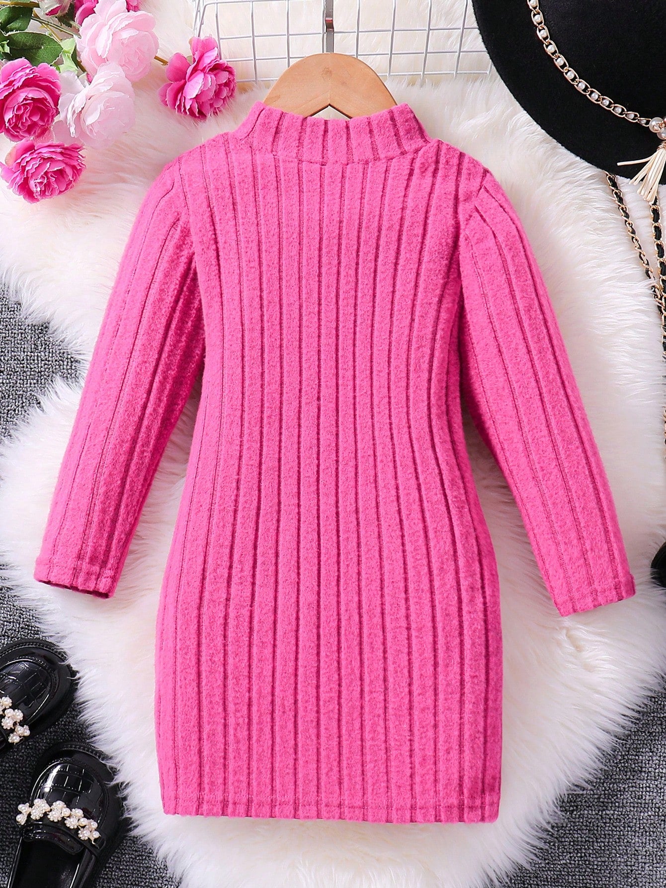 Toddler Girls' Half High Collar Ribbed Knit Sweater Dress