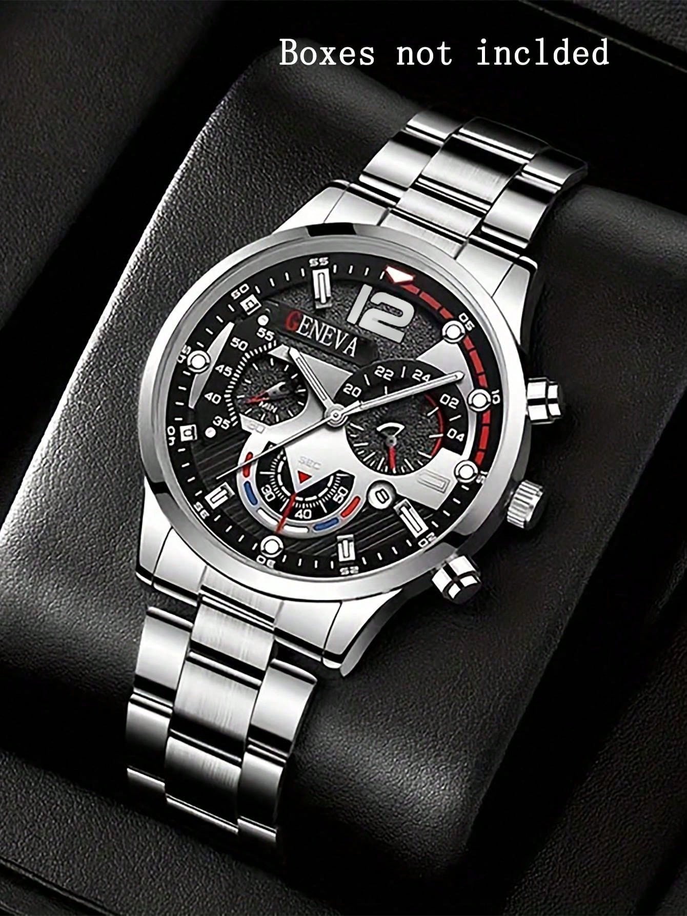 1pc Fashion Men's Stainless Steel Watch Luxury Quartz Wristwatch Calendar  Clock Men's Business Casual Watch