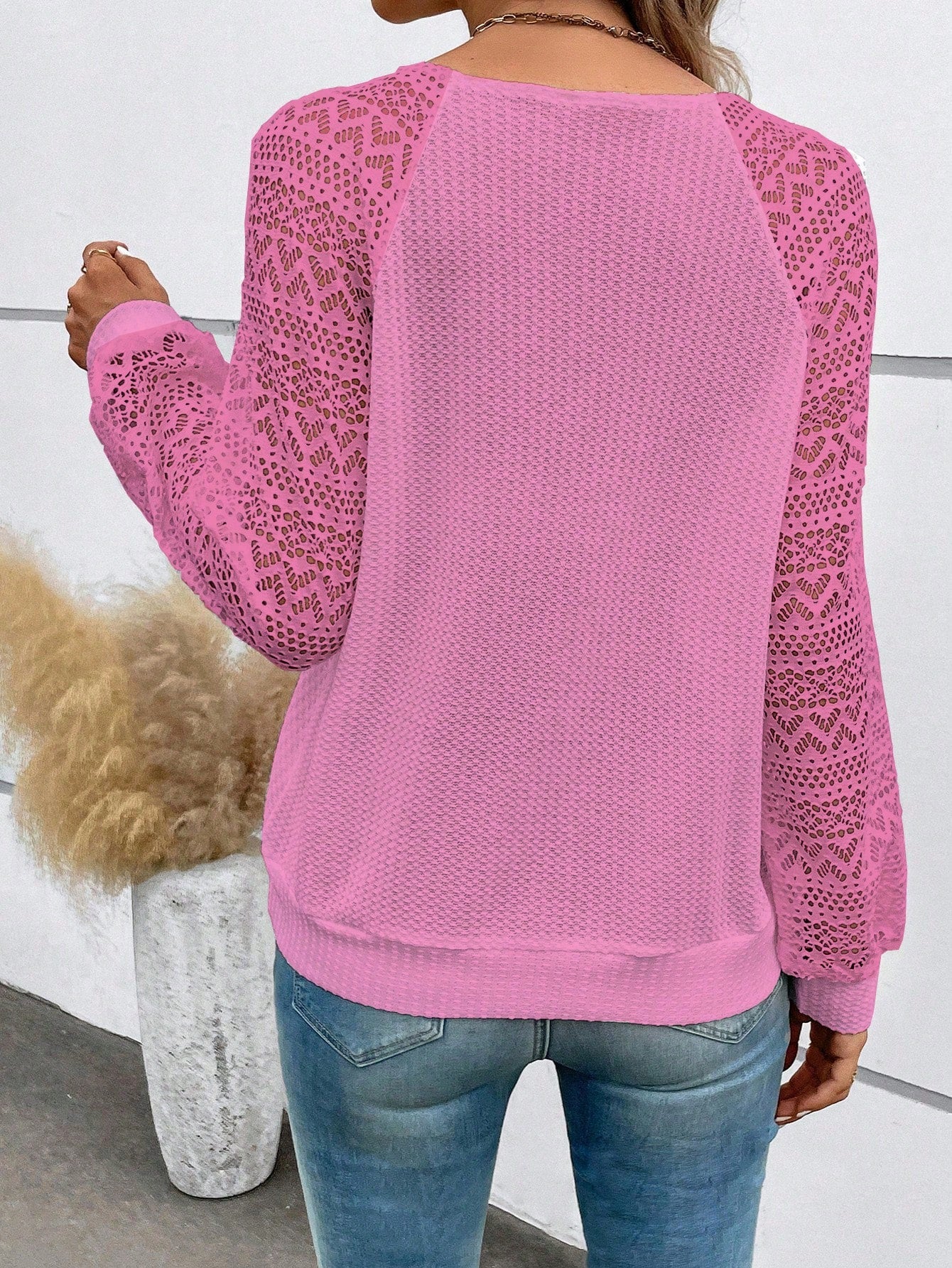 Contrast Lace Raglan Sleeve Sweatshirt