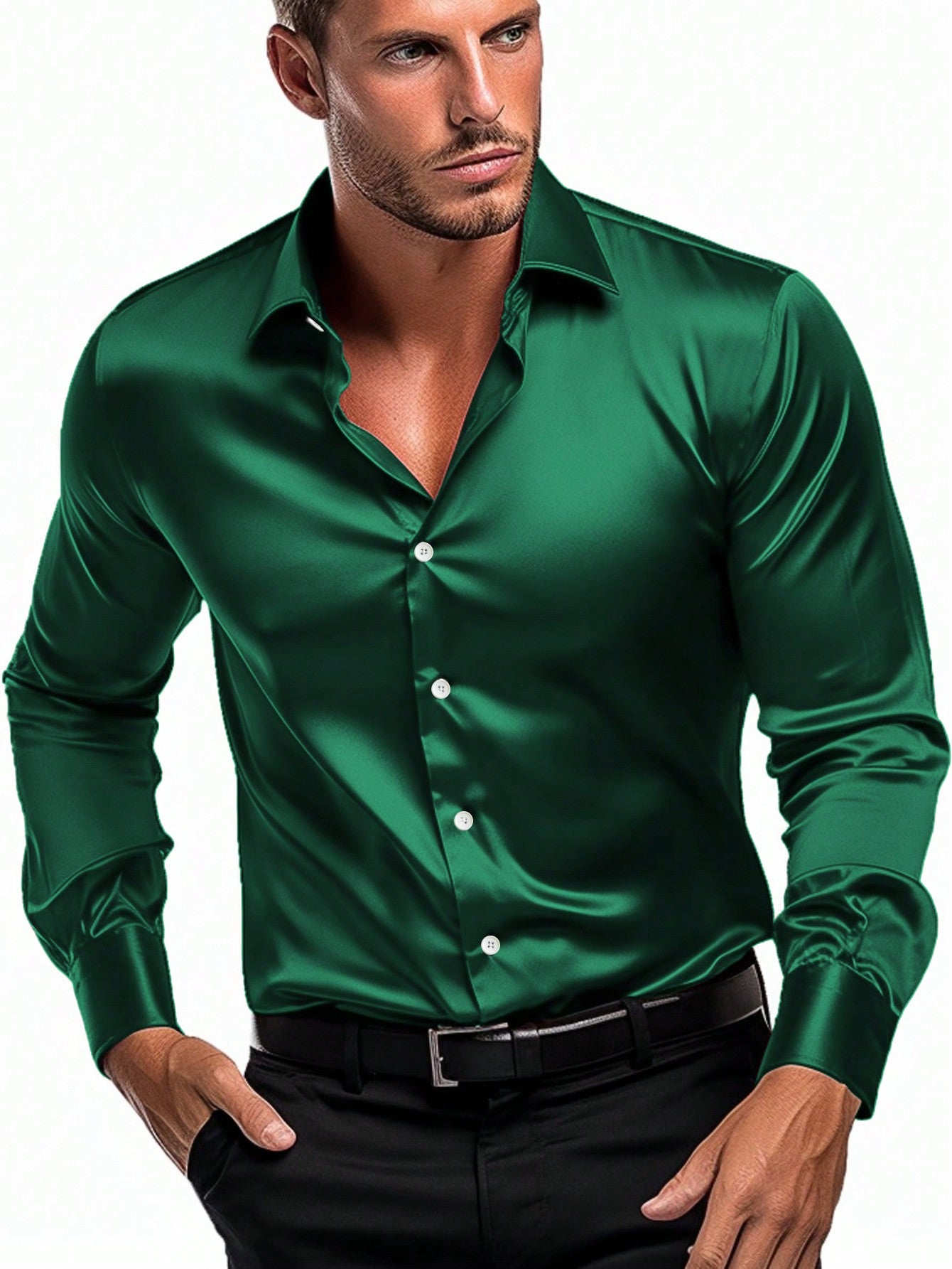 Men Solid Button Up Shirt