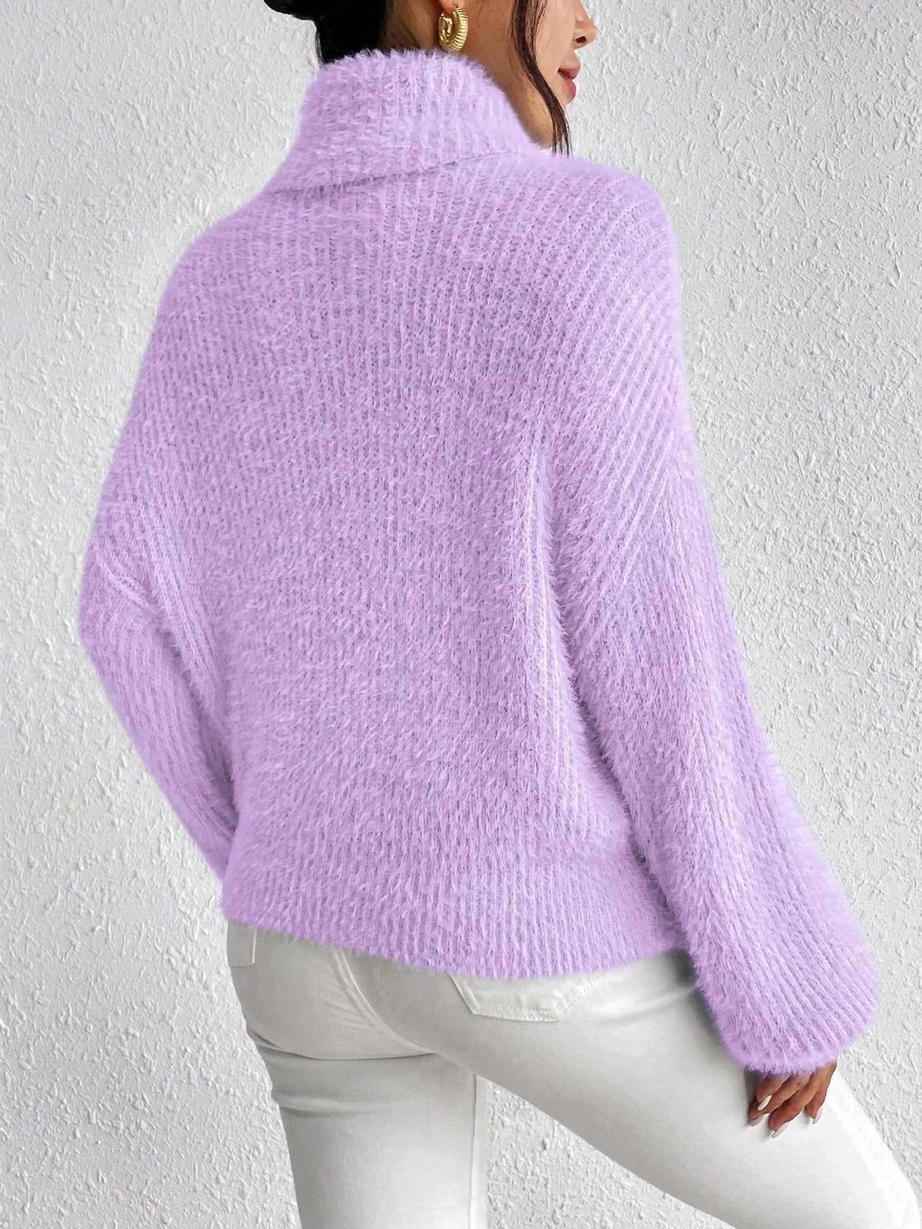Essnce Women's Turtleneck Drop Shoulder Pullover Sweater