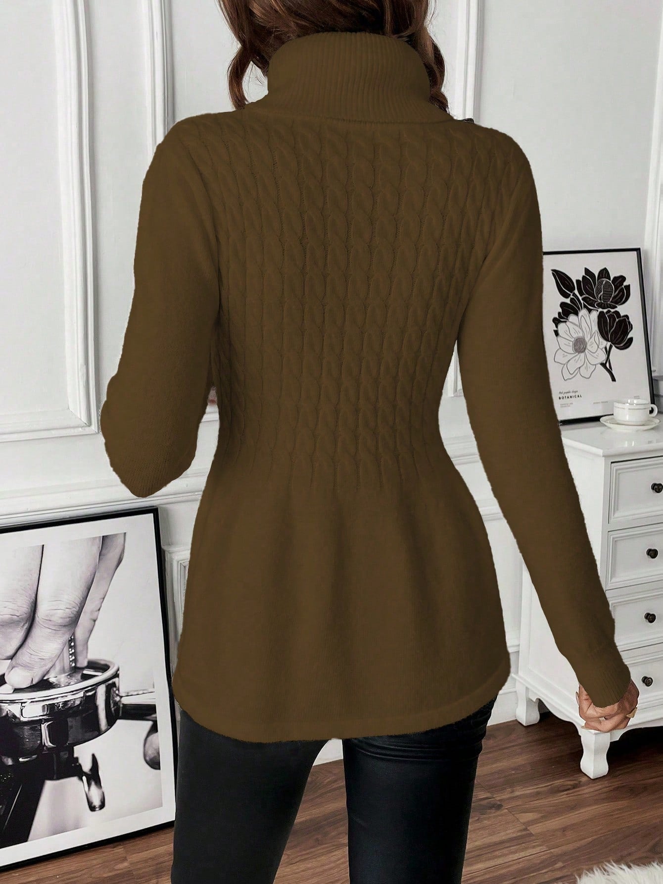 Essnce Women's Simple Solid Colored High Neck Sweater