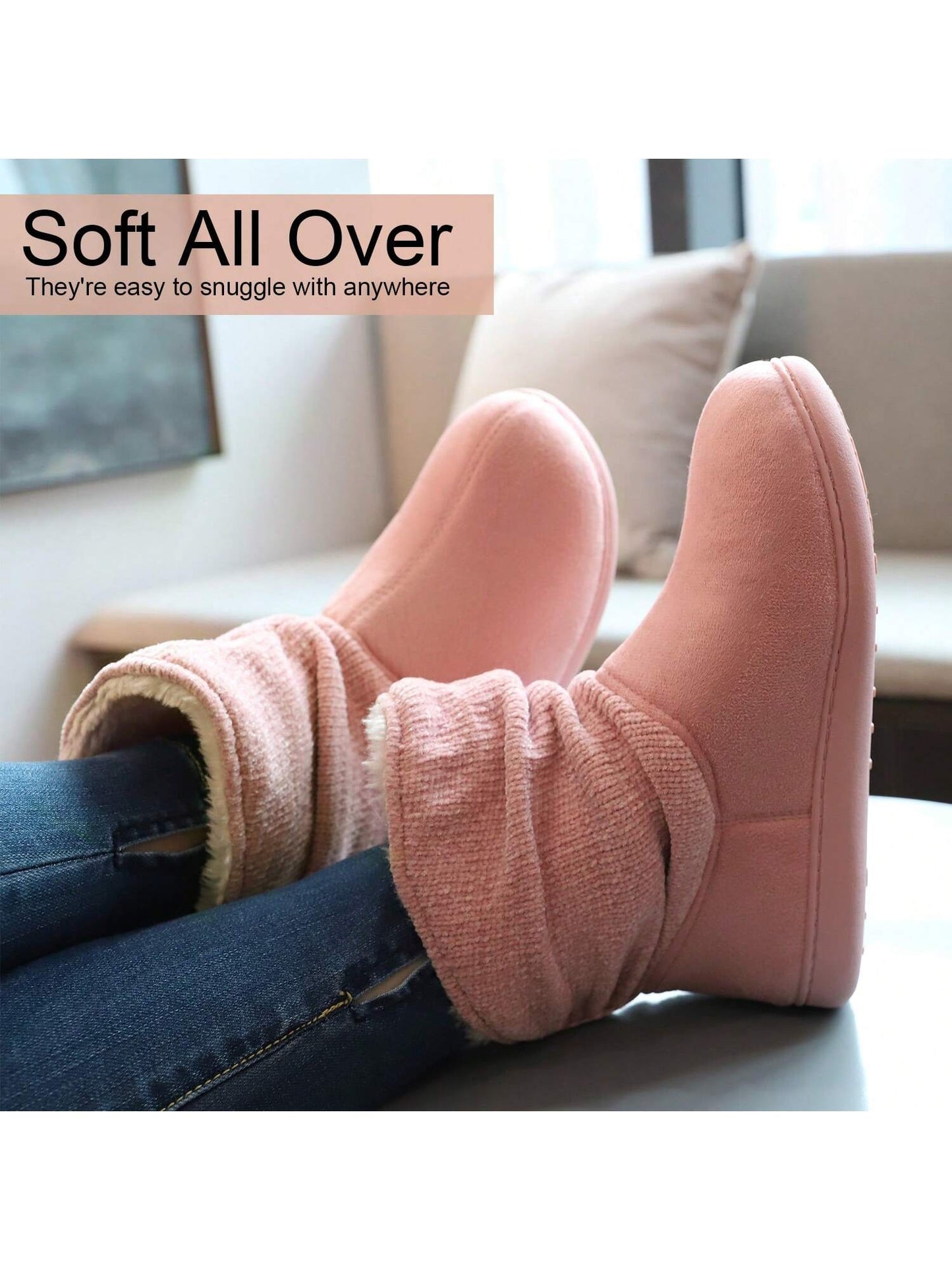 LongBay Ladies' Chenille Knit Warm Boots Slippers Soft Plush Fleece Booties Slipper Memory Foam Women Bootee Slippers House Shoes