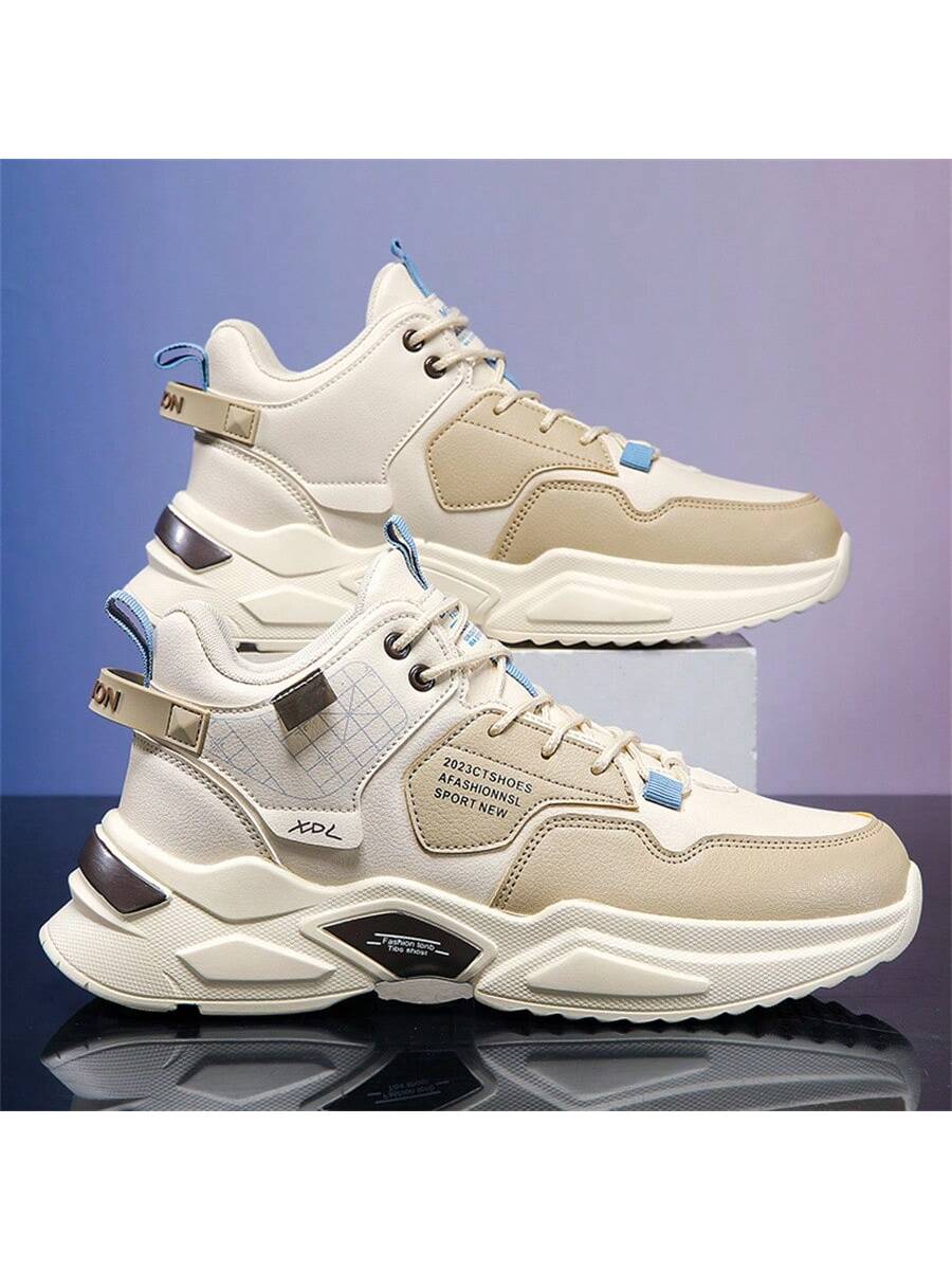 Men'S High-Top Sports Shoes With Thick Sole, Waterproof, Anti-Slip, Inner Heightening, Wear-Resistant, Dad Sneakers Design For Winter