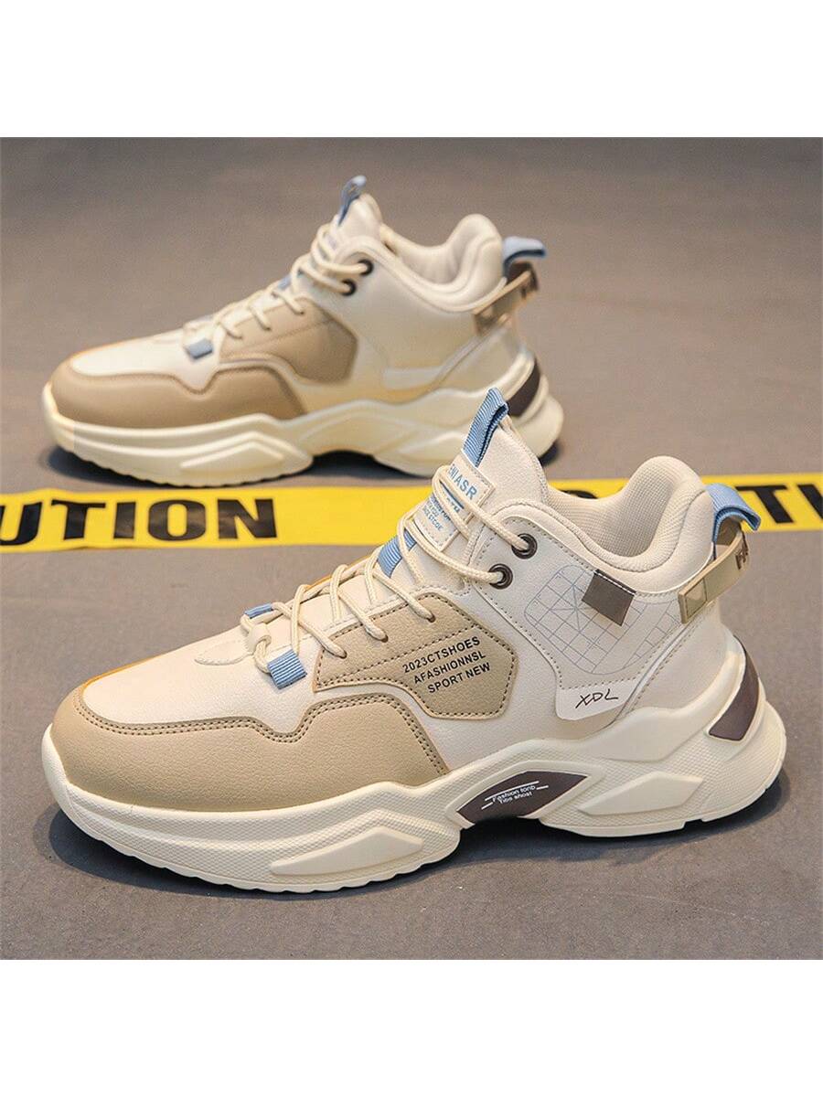 Men'S High-Top Sports Shoes With Thick Sole, Waterproof, Anti-Slip, Inner Heightening, Wear-Resistant, Dad Sneakers Design For Winter