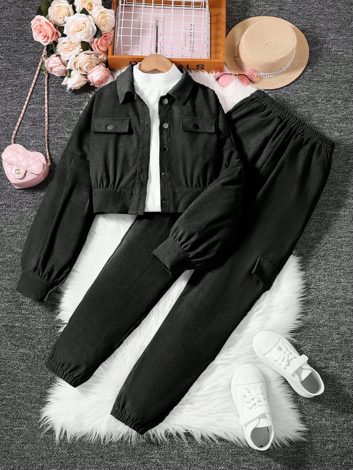 Teenagers (female) Short Jacket And Trousers Casual Two-piece Set