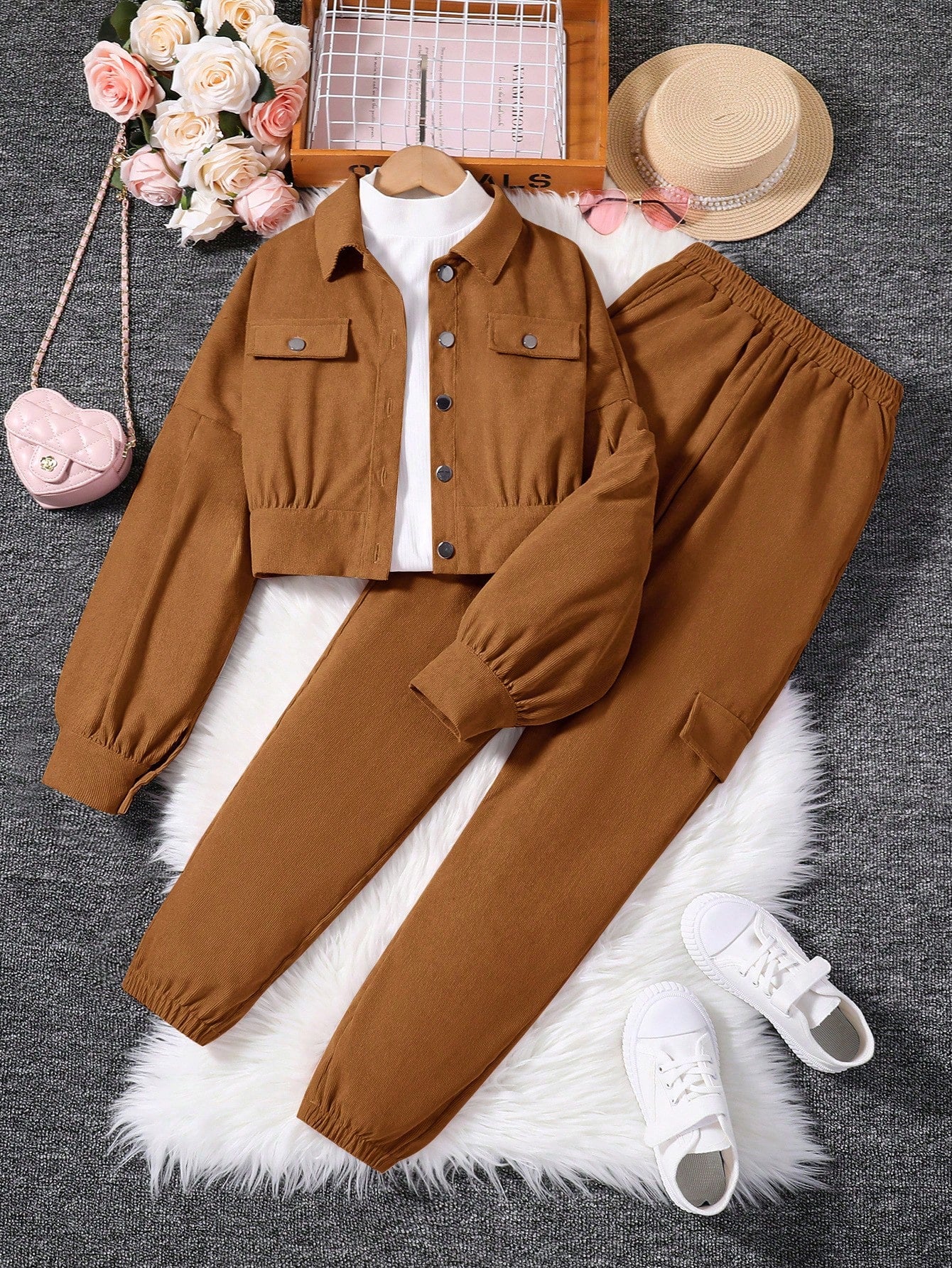 Teenagers (female) Short Jacket And Trousers Casual Two-piece Set