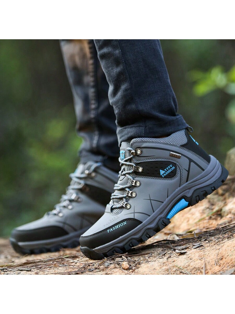 Men'S Lace-Up Sport Shoes, Stylish And Comfortable, Outdoor Pu Leather Anti-Slip Autumn Boots, Breathable Shoes For Casual And Hiking