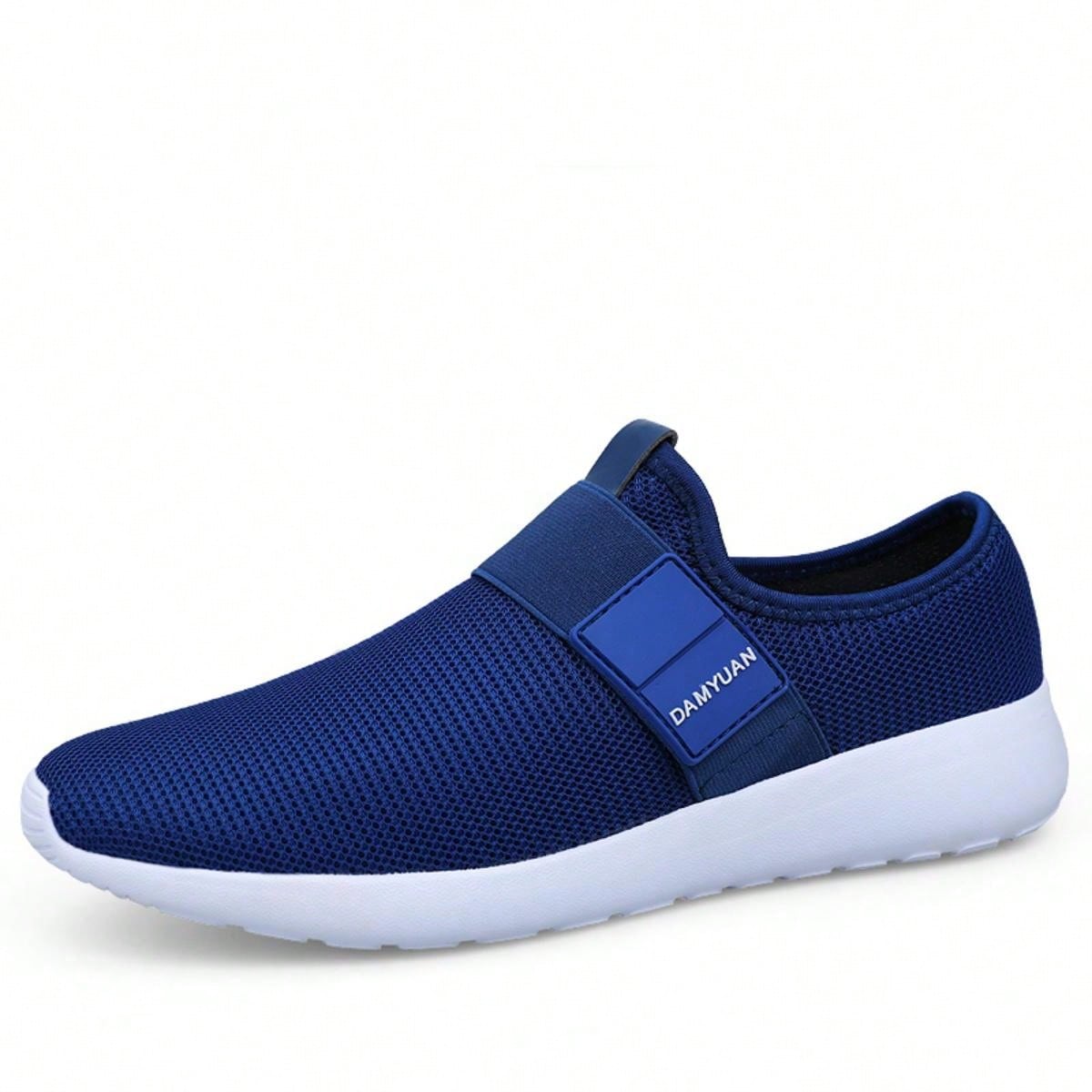 Mens Blue Slip On Casual Shoes Lightweight Work Shoes Trainers Breathable Non Slip Mesh Walking Gym Shoes Comfortable Workout Sneakers