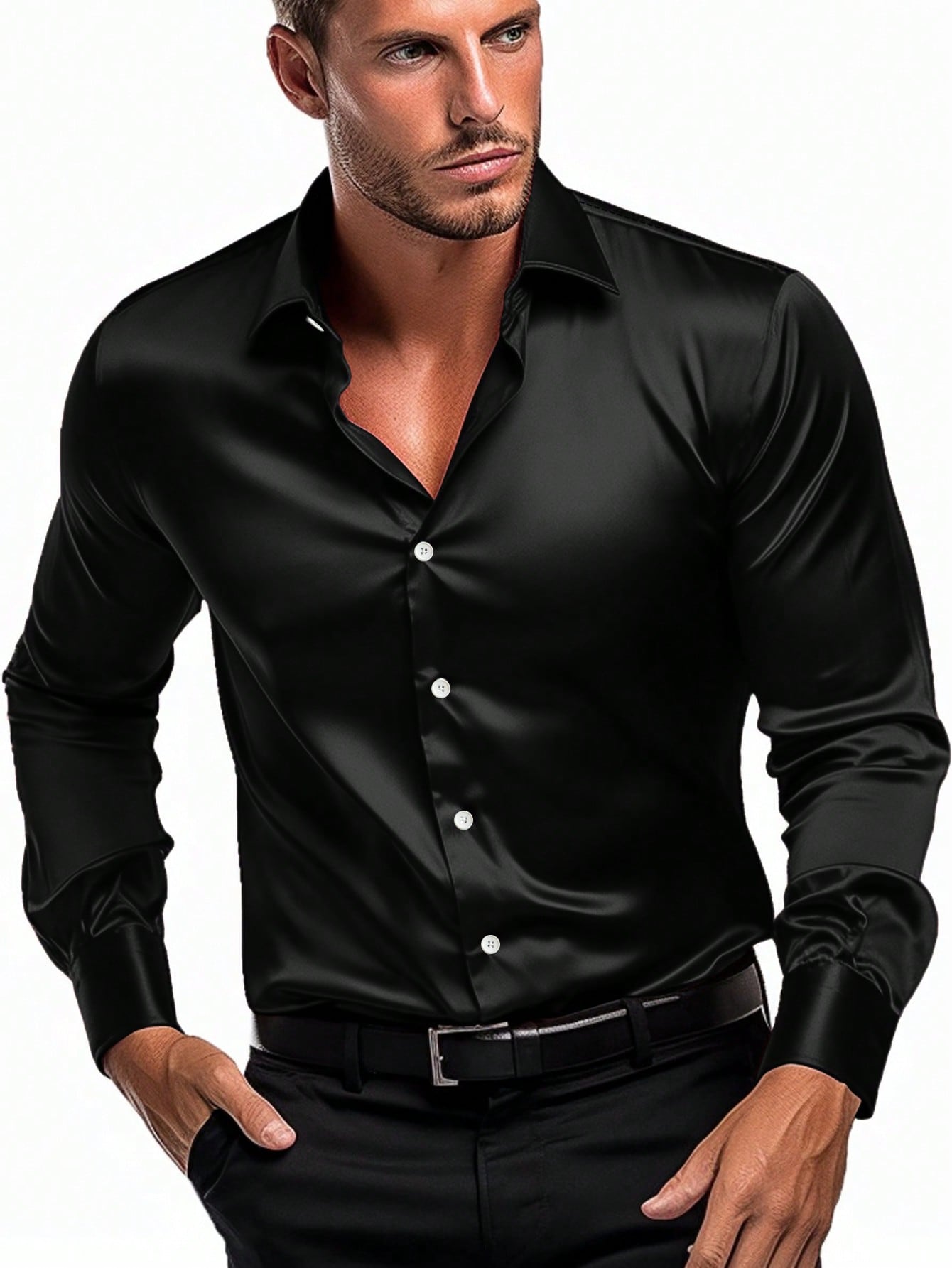 Men Solid Button Up Shirt