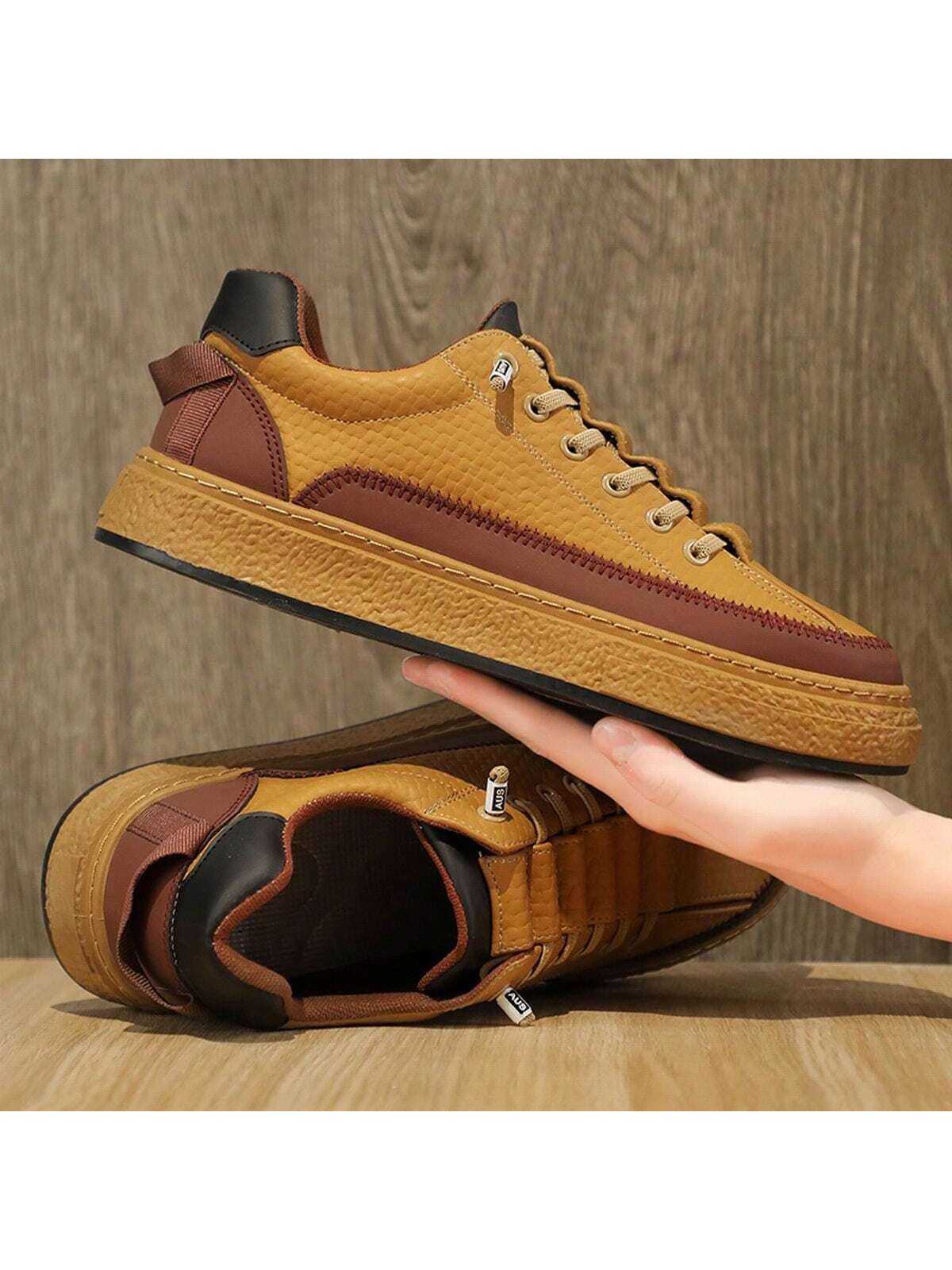 Slip-On Men's Shoes, Casual Thick-Soled Board Shoes, Trendy Leather Surface, Simple And Fashionable, For Autumn And Winter