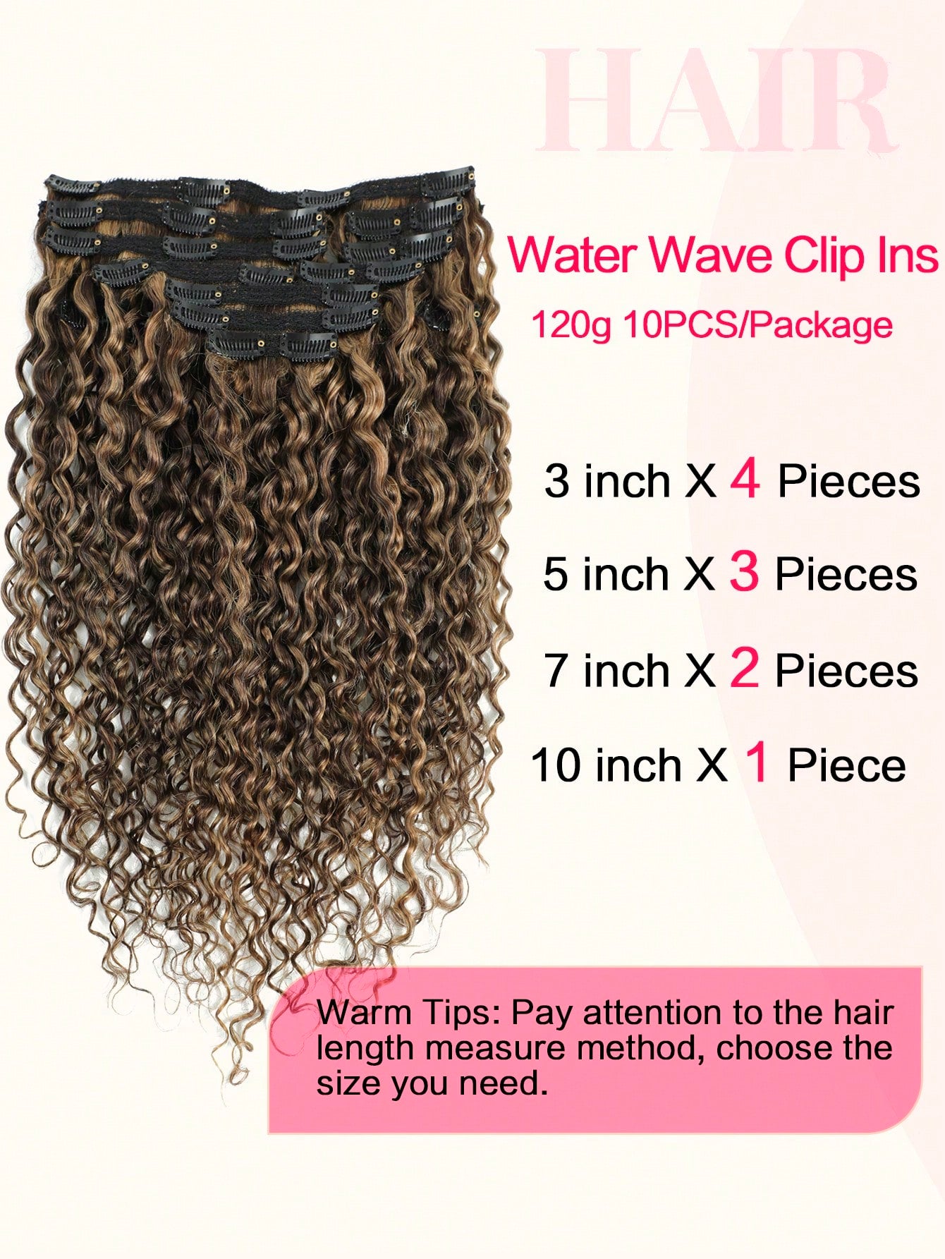 10pcs Water Wave Piano Color 14-20 Inch 150% Density Clip In Human Hair Extension For Women